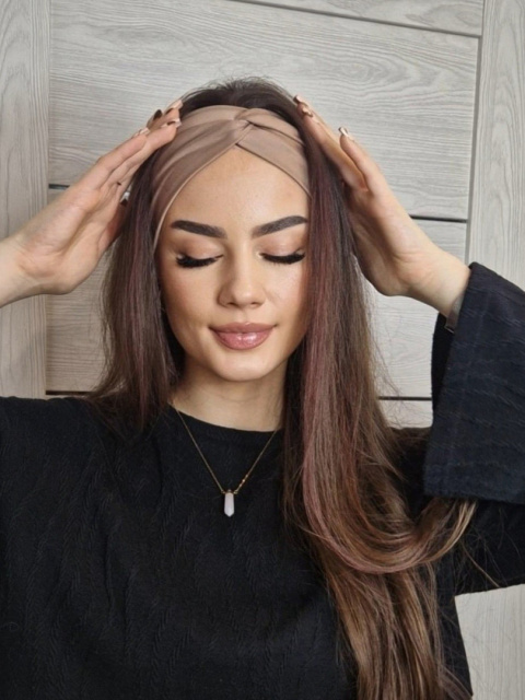Szeroka opaska do włosów z tencelu Beige Szeroka opaska do włosów z tencelu Beige