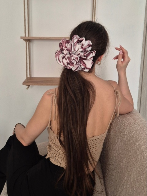 Scrunchie duża gumka do włosów mahoniowy wzór - Cardamon XXL