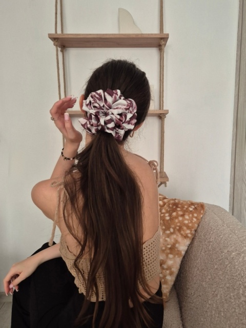 Scrunchie duża gumka do włosów mahoniowy wzór - Cardamon XL