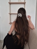 Scrunchie gumka do włosów beżowa w czarne kwiaty - Blossom M