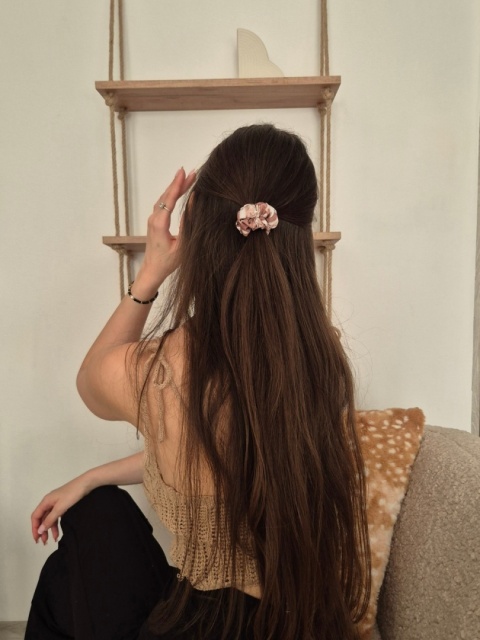 Scrunchie mini gumka do włosów karmelowa print jelonka - Honey Deer S