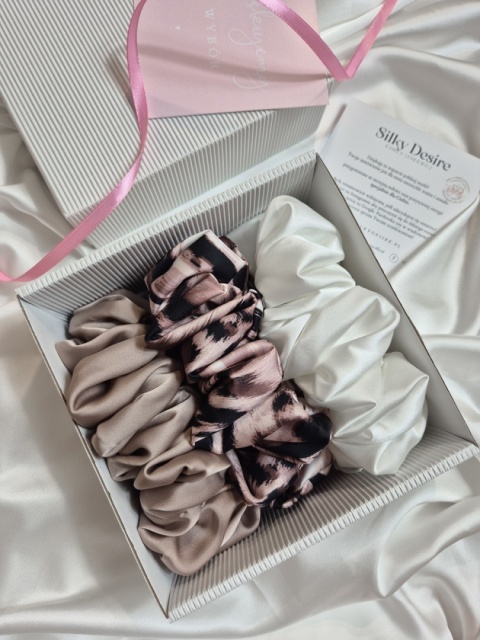zestaw prezentowy dla niej-zestaw prezentowy scrunchie-zestaw gumek do włosów-prezent dla niej na święta-duża gumka do włosów