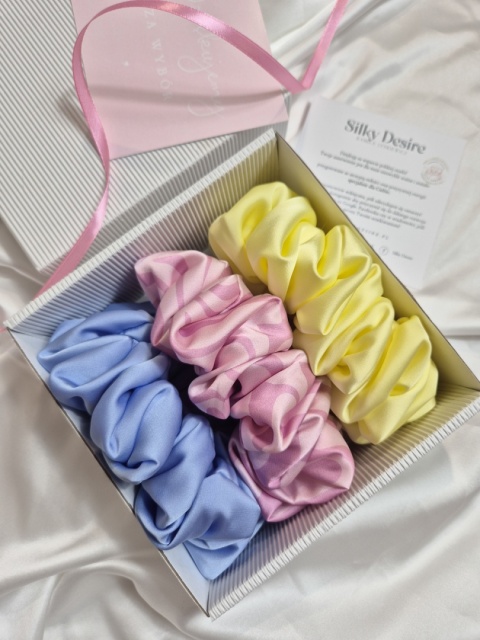 zestaw prezentowy dla niej-zestaw prezentowy scrunchie-zestaw gumek do włosów-prezent dla niej na święta-duża gumka do włosów