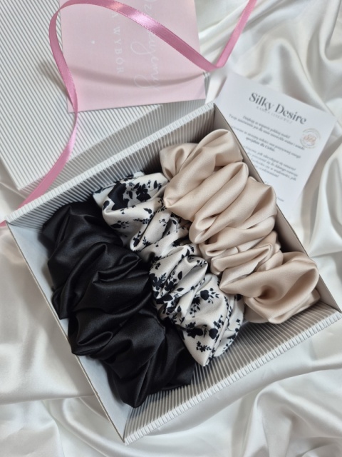 zestaw prezentowy dla niej-zestaw prezentowy scrunchie-zestaw gumek do włosów-prezent dla niej na święta-duża gumka do włosów